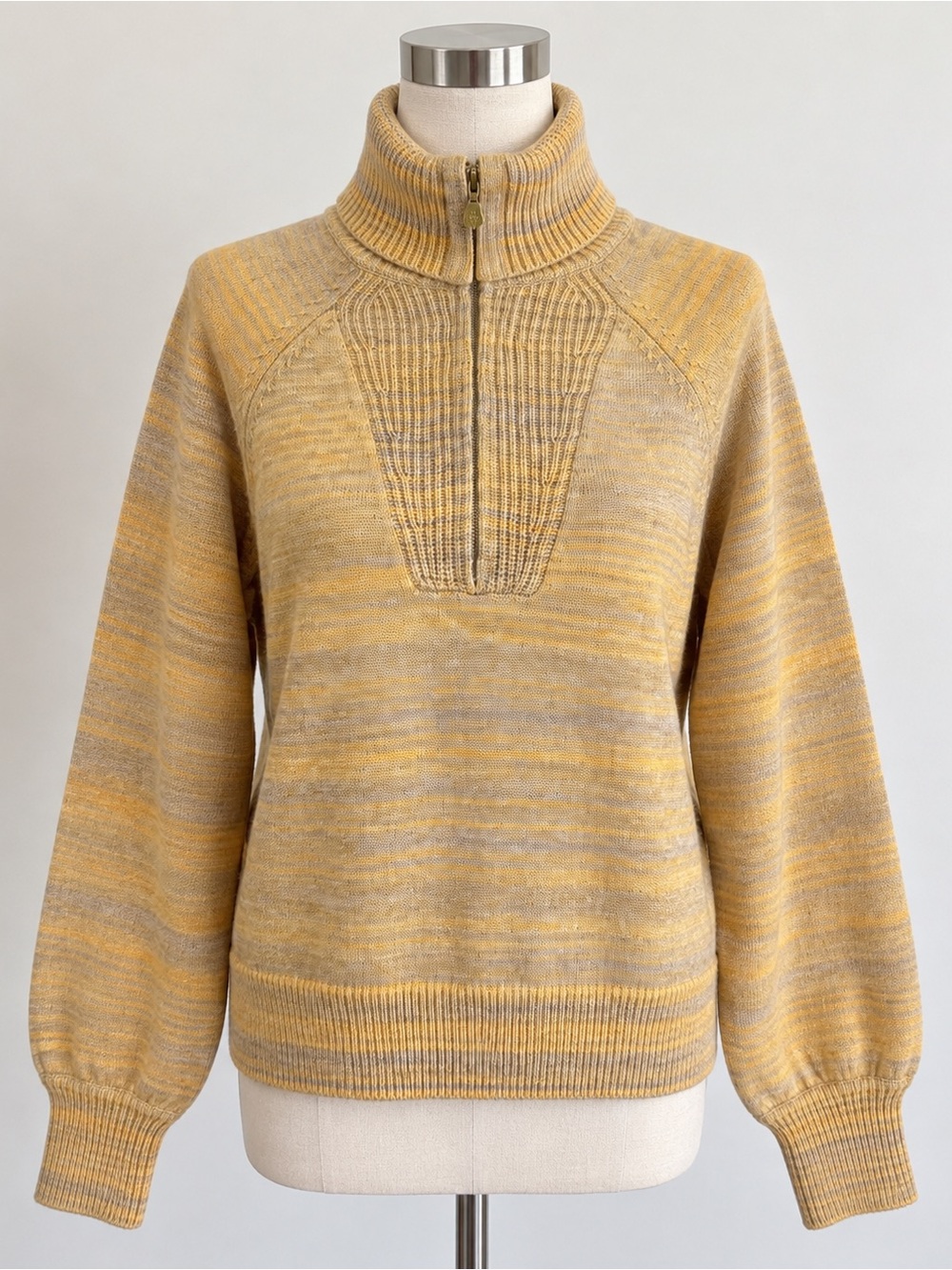 J.Crew Italian Merino Wool Cashmere Half Zip Sweater XL Marigold Oatmeal